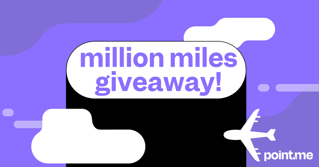 purple and white cover image announcing a million miles giveaway