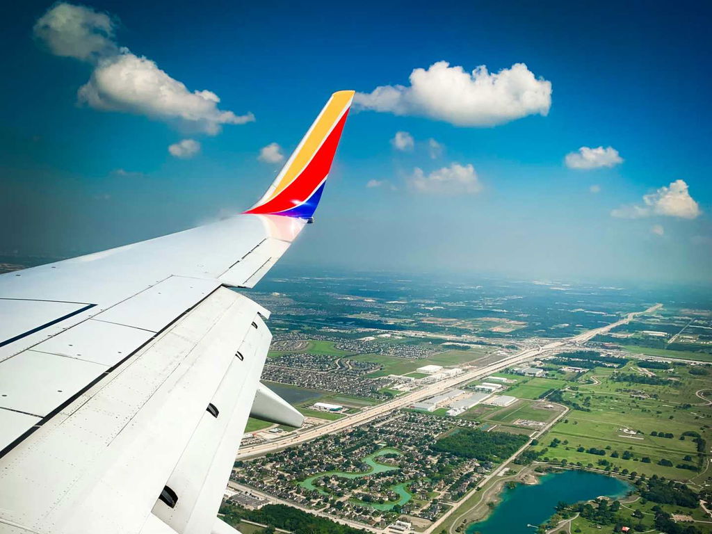 wing of Southwest plane in the air