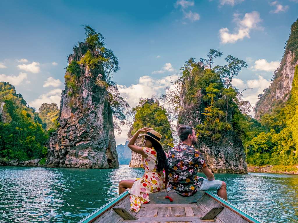 couple in boat in bay