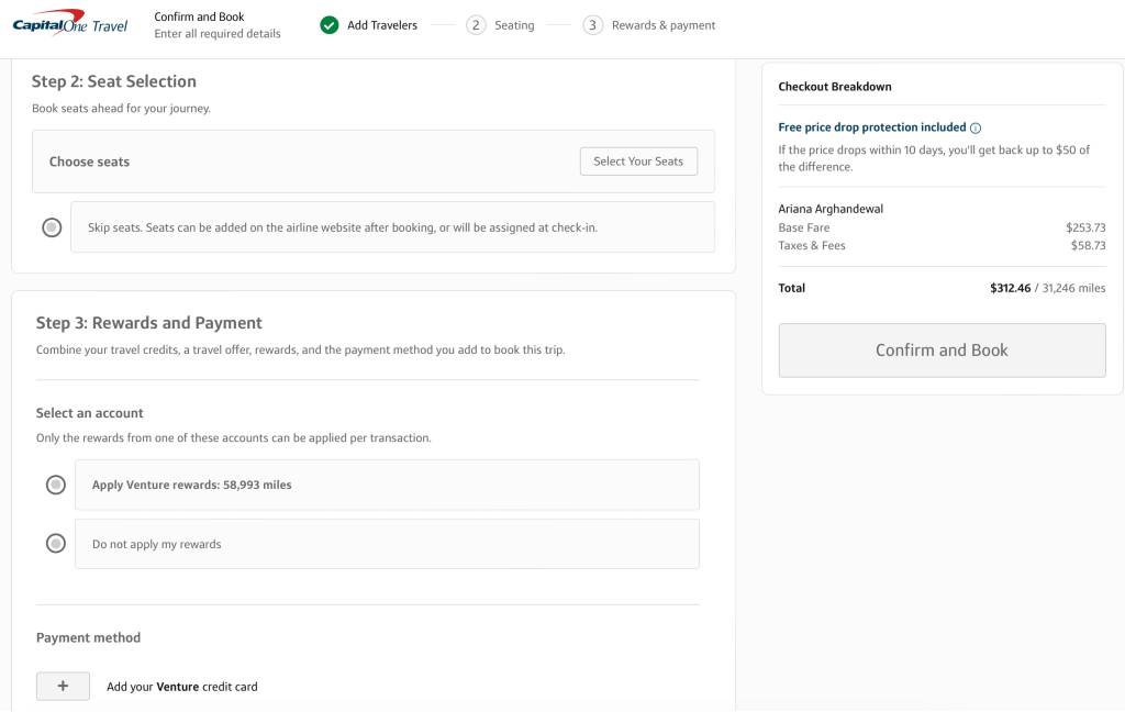 booking with Capital One travel