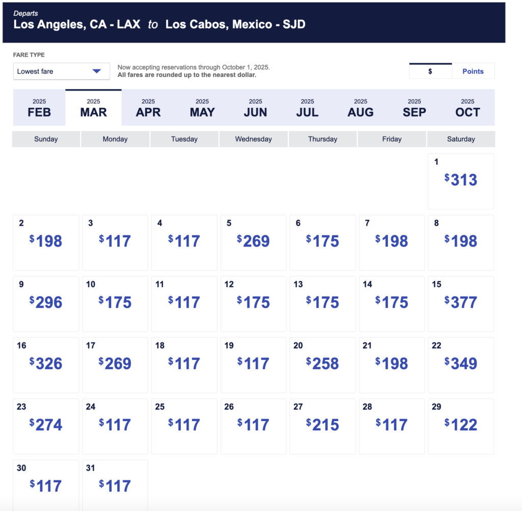 LAX to SJD in cash