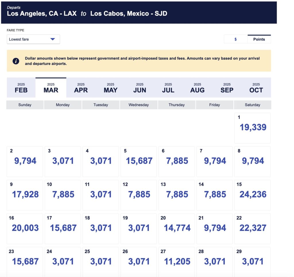 LAX to SJD in points