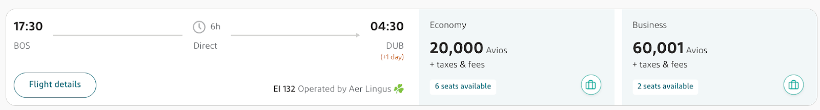 BOS to DUB on Aer Lingus