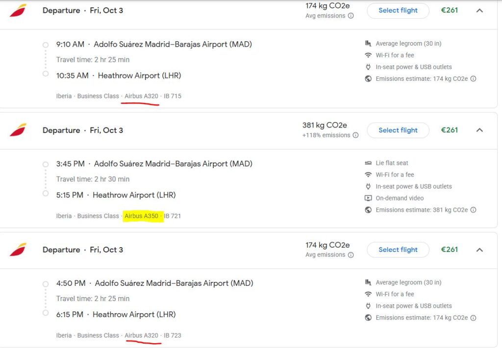 Iberia on google flights